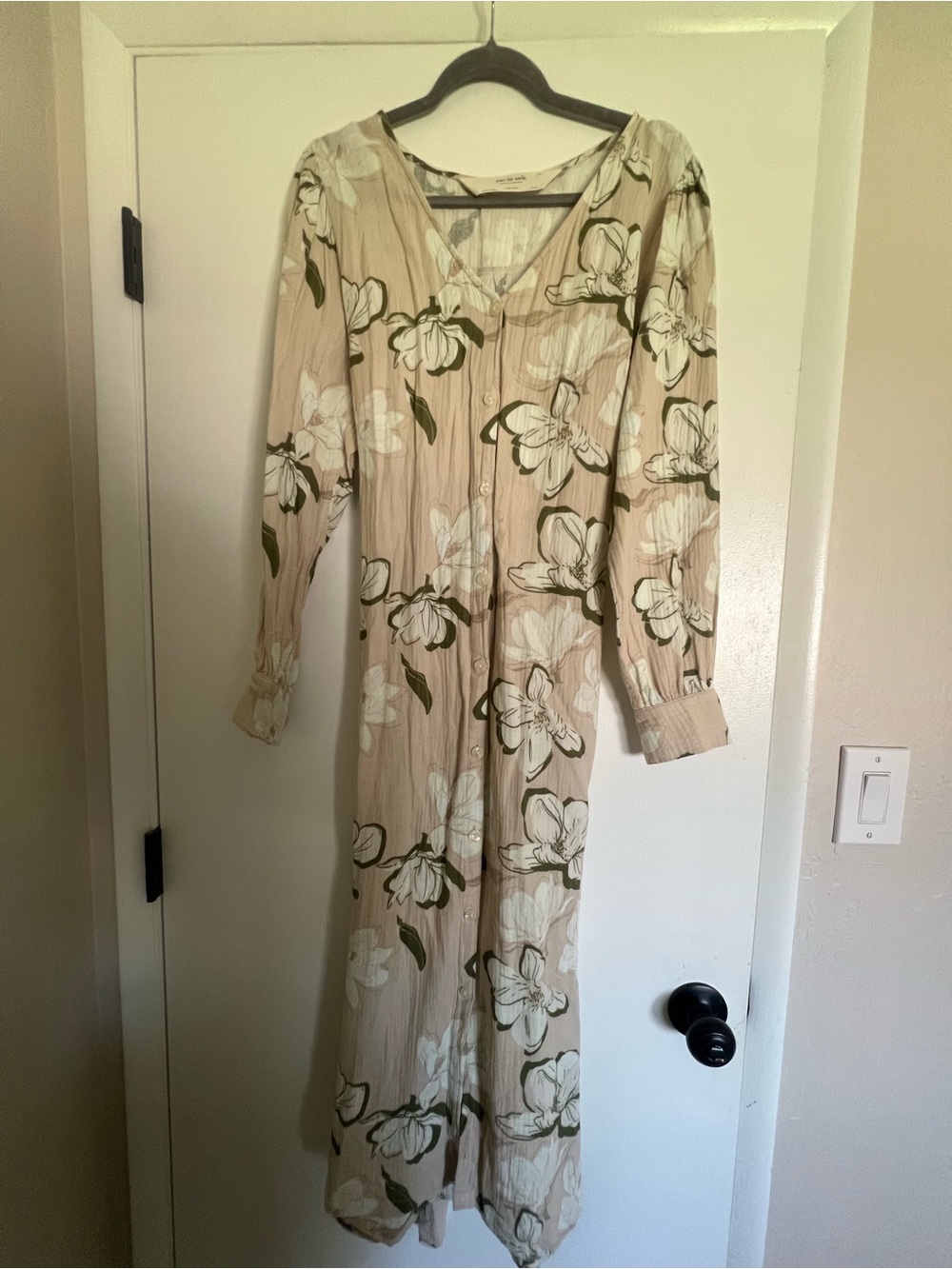 Peace Love World Light Pink Floral Maxi Dress with White & Olive Green Print
